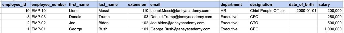 Example 1 Query Output