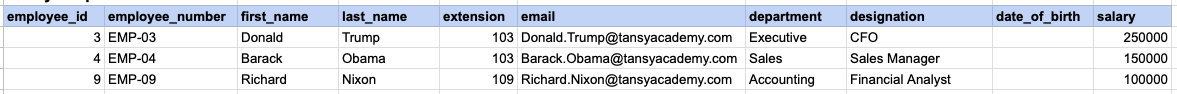 Example 1 Query Output