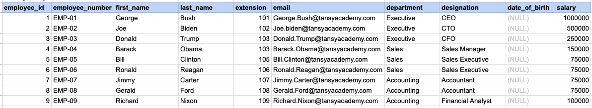 Example 1 Query Output
