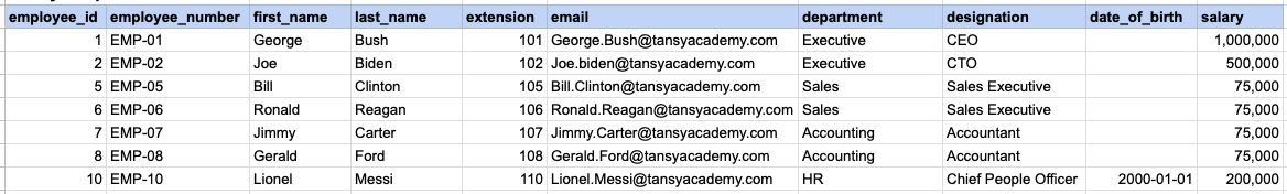 Example 1 Query Output