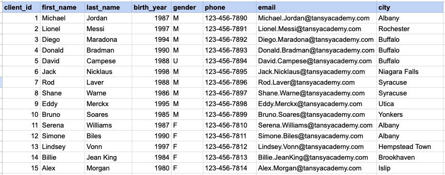 Example 2 Raw data from client table