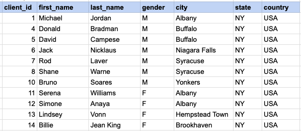 Example 1 Query Output